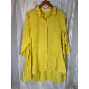 Eileen Fisher Organic Linen Button‎ Front Tunic Shirt Top Yellow XL